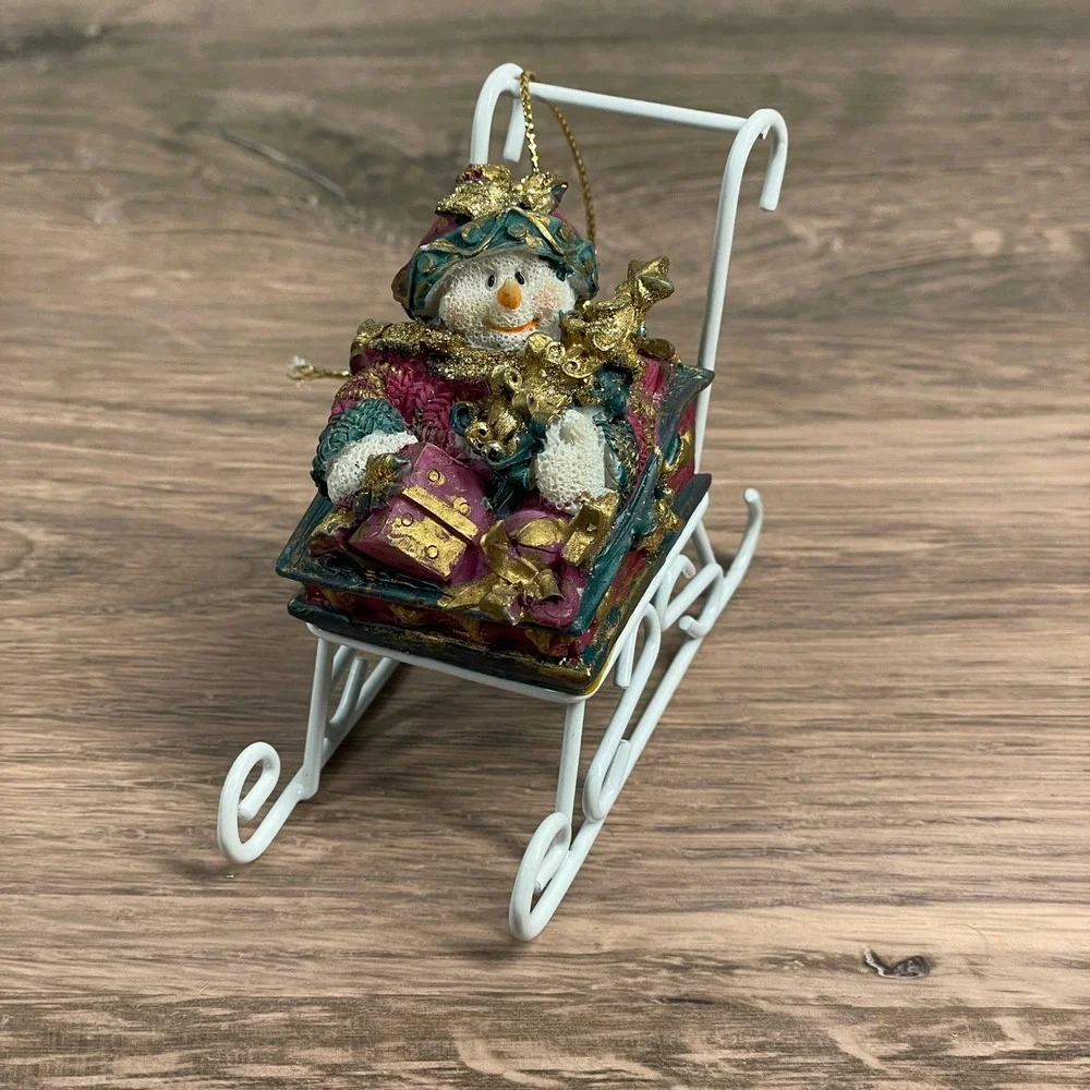 Christmas Tree Ornaments Set of 2 Melting Snowman and Sleigh Festive Decoration‎